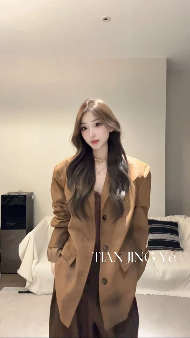 JINGYE/25~秋季新款高级感西装晕染色皮衣外套