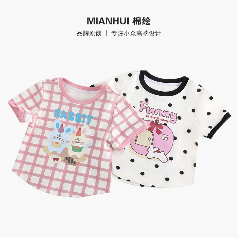 【卡通萌宠】2025格子波点卡通萌宠纯棉短袖T恤35221029