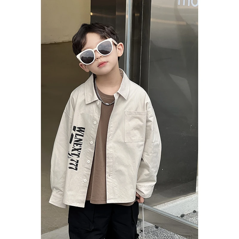 开衫外套男童中性春装男翻领韩版卡通衬衫印花休闲春秋童装26