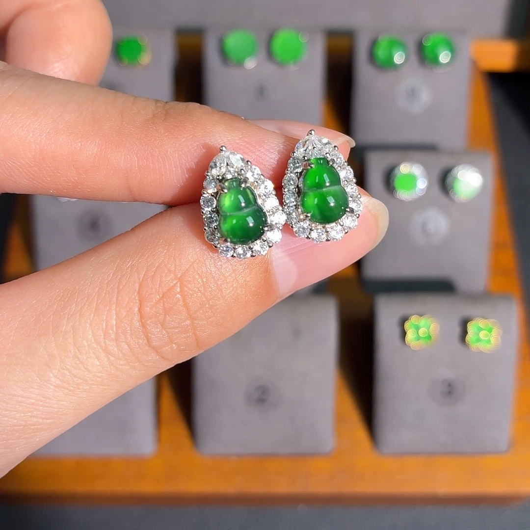 翡翠银S925镶嵌耳饰耳饰