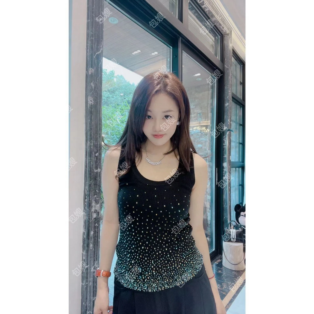 【53042黑色毛衣背心满天星钻】打底时尚洋气吊带女网红无袖打底