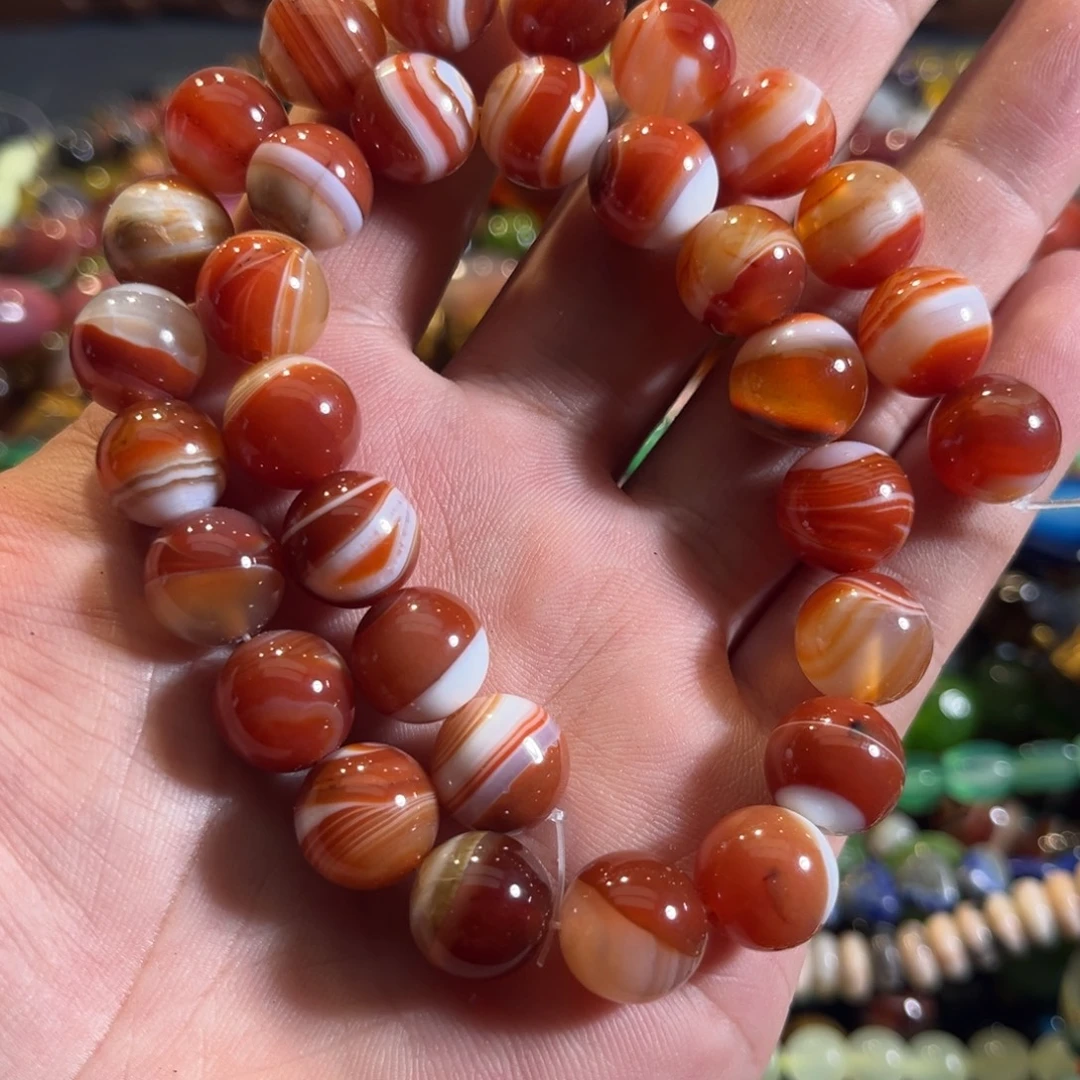 未镶嵌玛瑙/玉髓珠宝半成品蚕丝玛瑙一条12mm