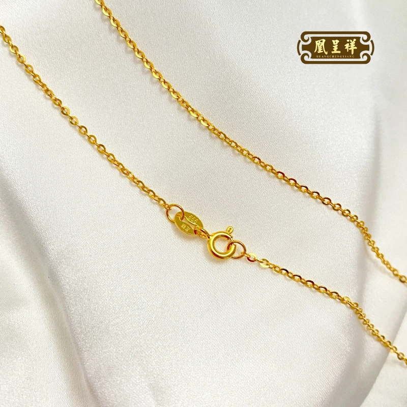 链子足银 999车花O字链1.3mm金色弹簧扣项链简约百搭纯银闪欧链