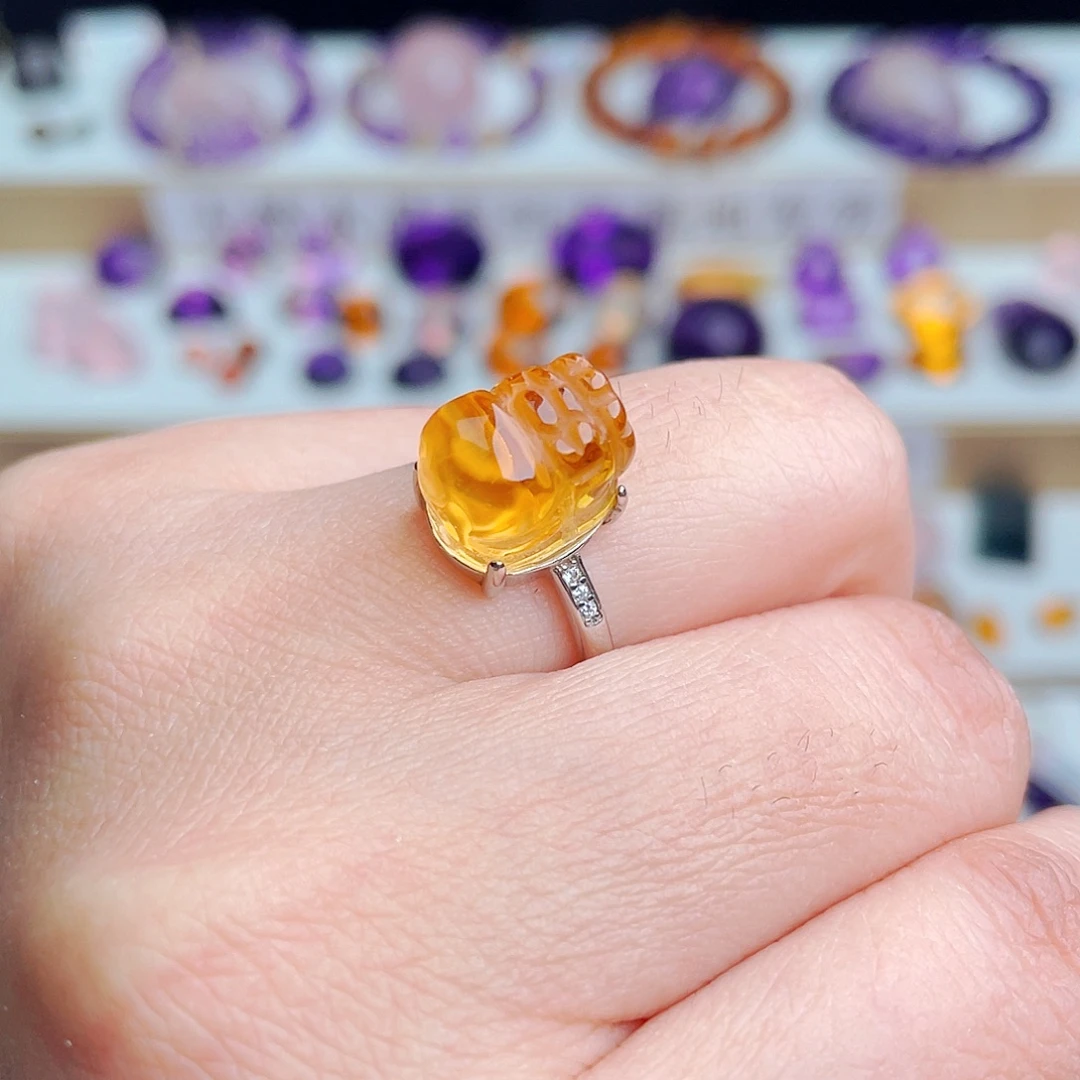 珠宝半成品银S925镶嵌水晶天然保真黄水晶貔貅