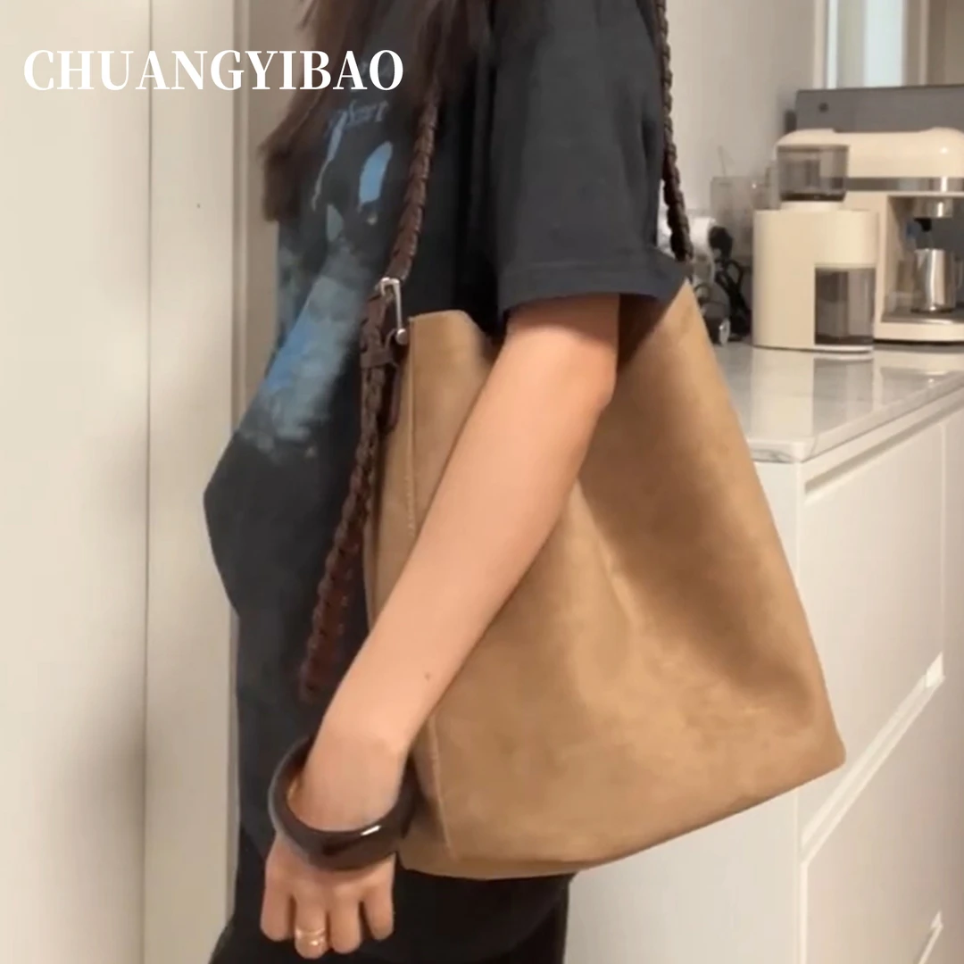 复古超火菜篮子包包女式2025新款轻奢小众高级感麂皮单肩腋下包女