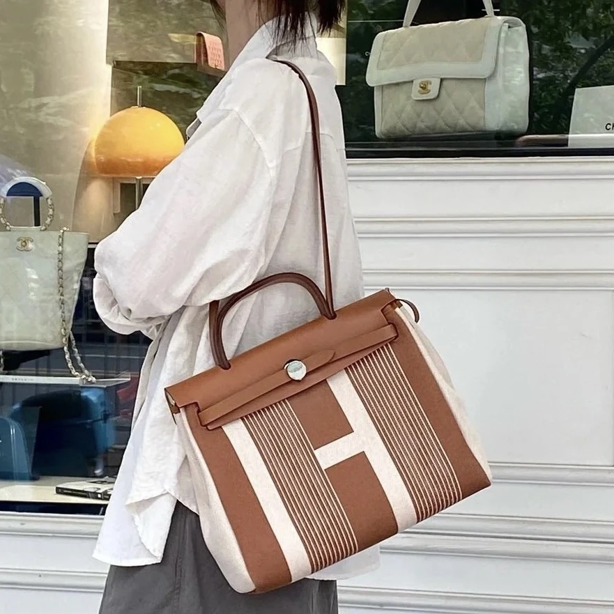 99新 Hermes/爱马仕 7姐专场/herbag 31 金棕拼米色  Y刻