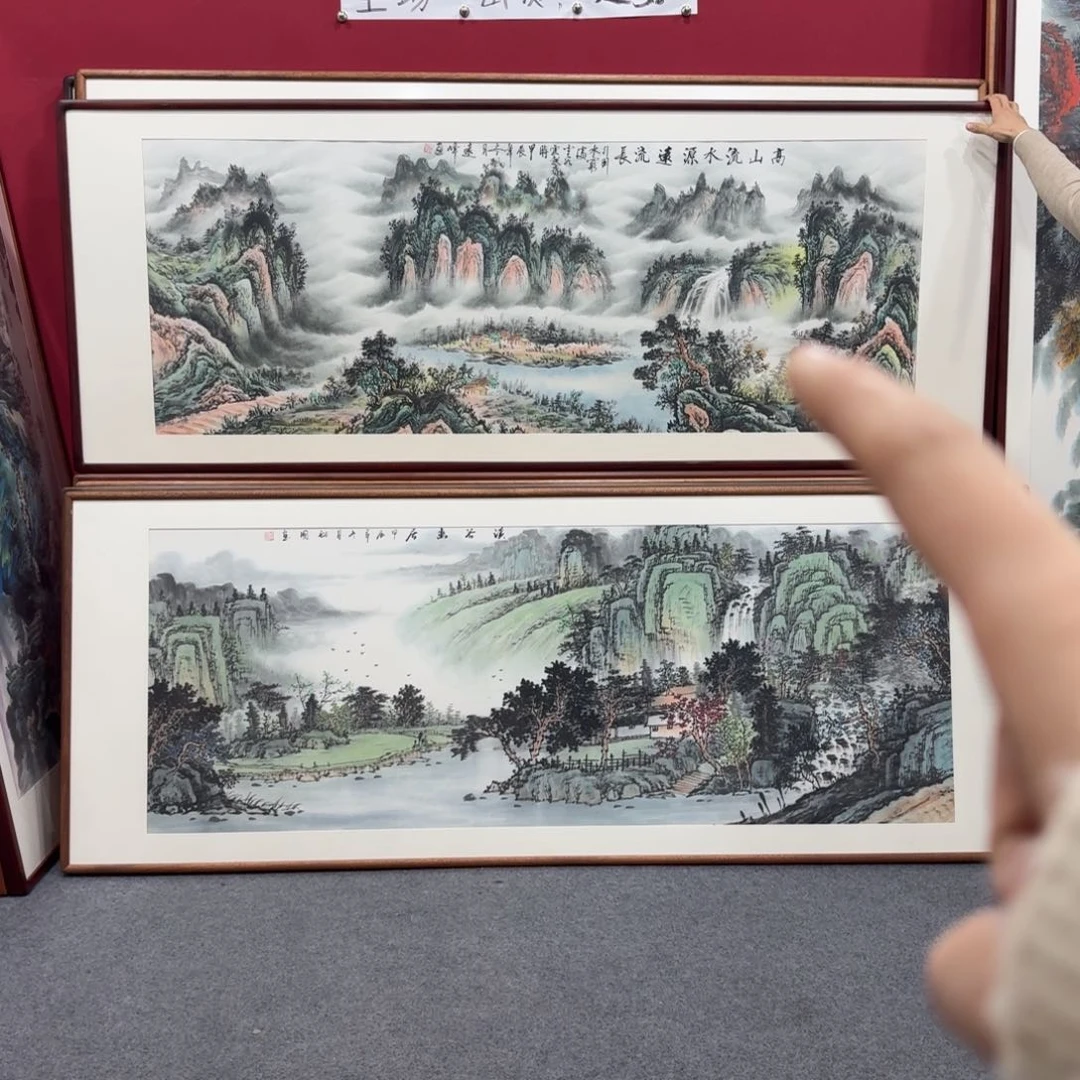 国画带框绘画210/80尺寸高山流水