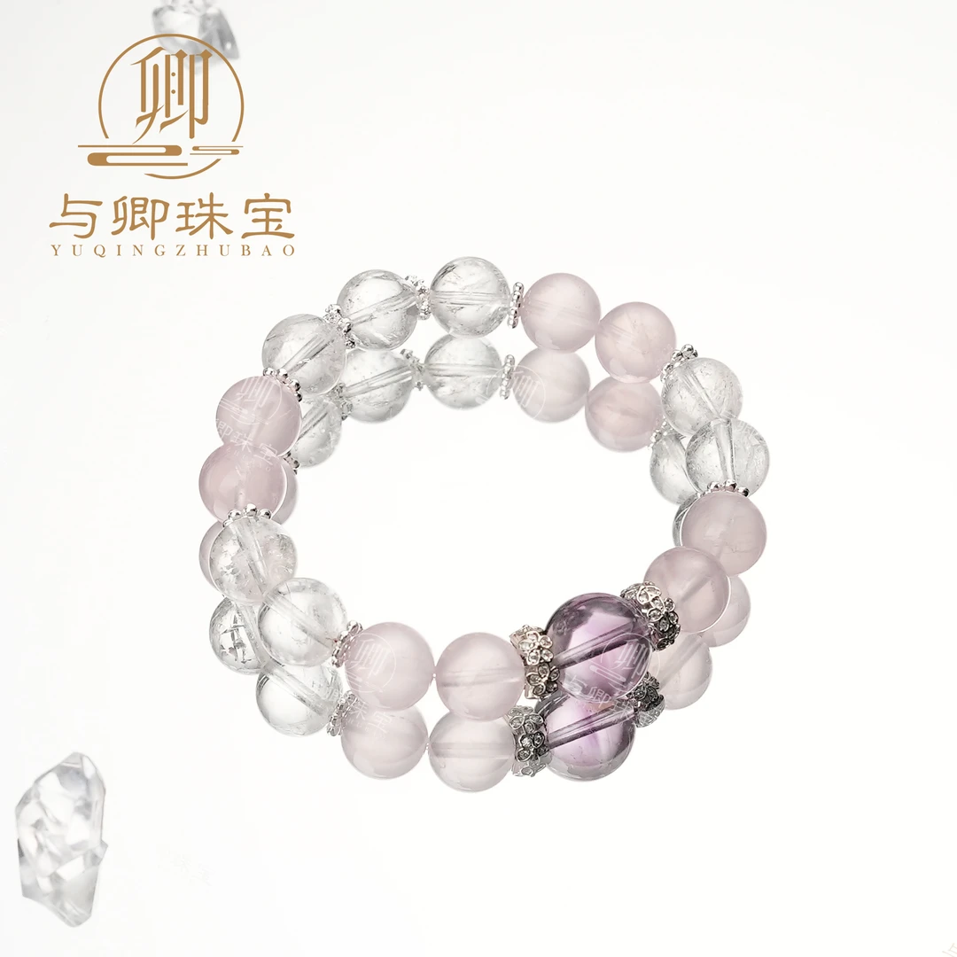 【桃李花】巴西紫水晶12mm+粉水晶 (马粉)10mm+白阿赛水晶10mm