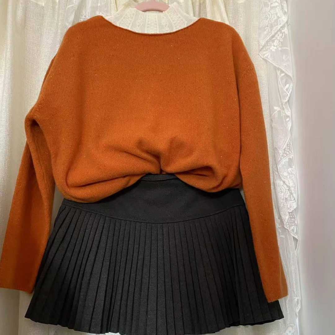 韩系软糯纯色羊毛衫女秋冬宽松百搭慵懒风显瘦针织上衣套头