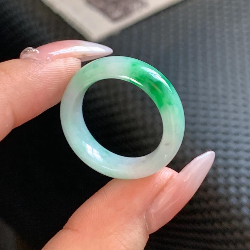 D181翡翠指环戒指戒圈天然a货玉石圆戒素缅料阳绿轮胎玉戒