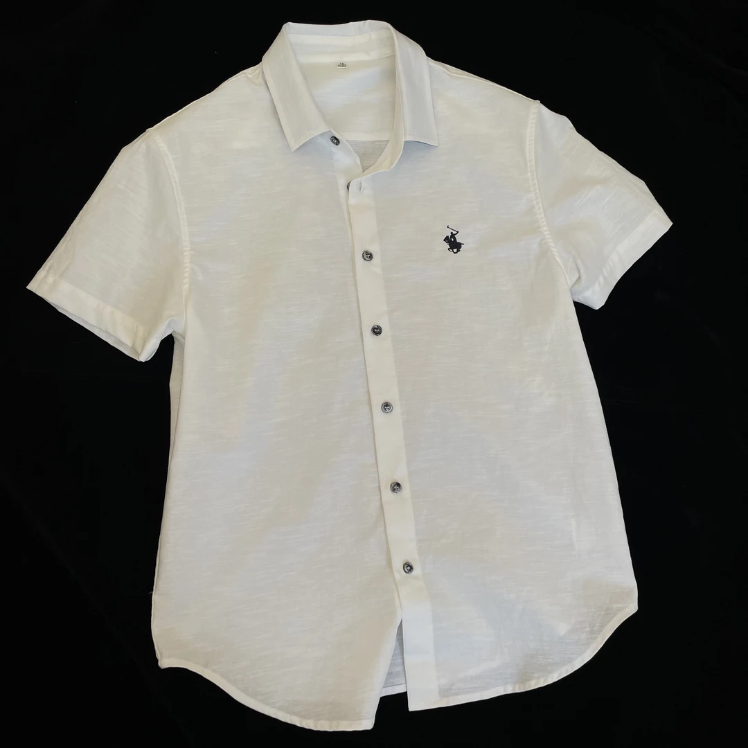 2025新款天丝棉麻短袖衬衫老钱风商务休闲男装带拼色衣领