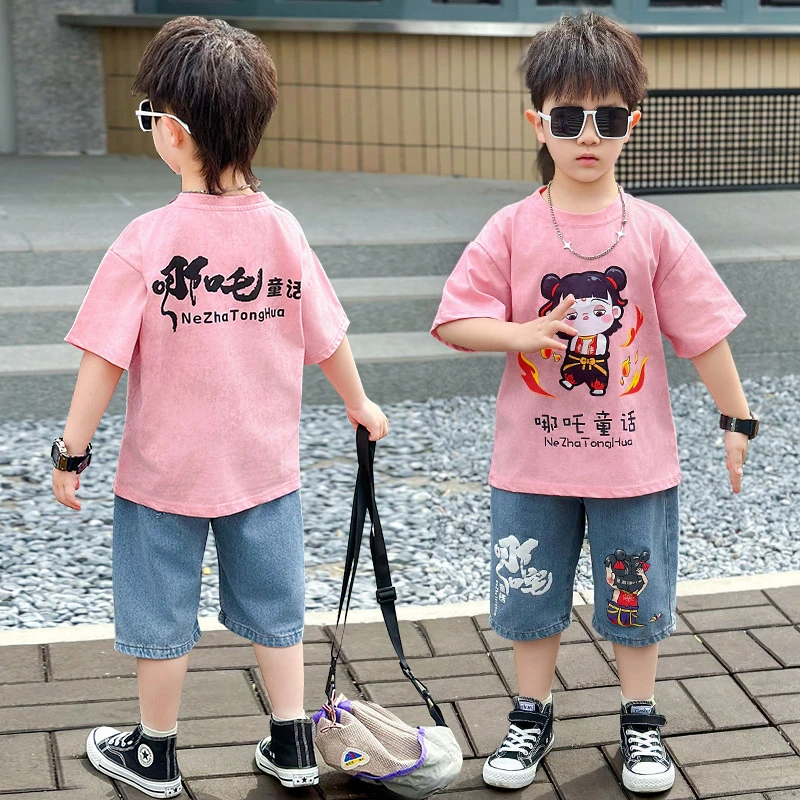 男童夏季哪吒短袖套装2025新款儿童服装宝宝个性潮牌衣服时尚童装