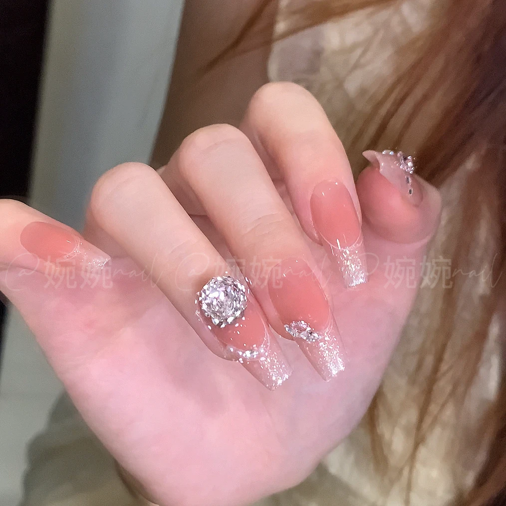 【99次】纯手工腮红贴钻纯欲拉线法式设计穿戴甲