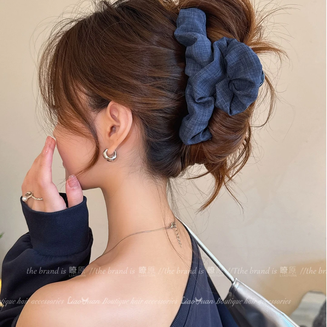 极简气质牛仔大肠抓夹女高级感百搭发夹后脑勺盘发鲨鱼夹2025新款