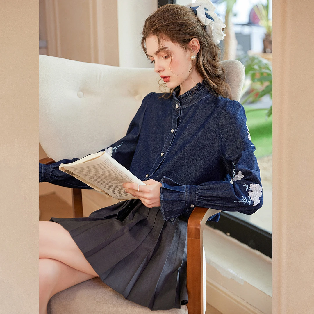 白鹿语欧若智性风25新休闲百搭衬衣牛仔衬衫（播）BY20202