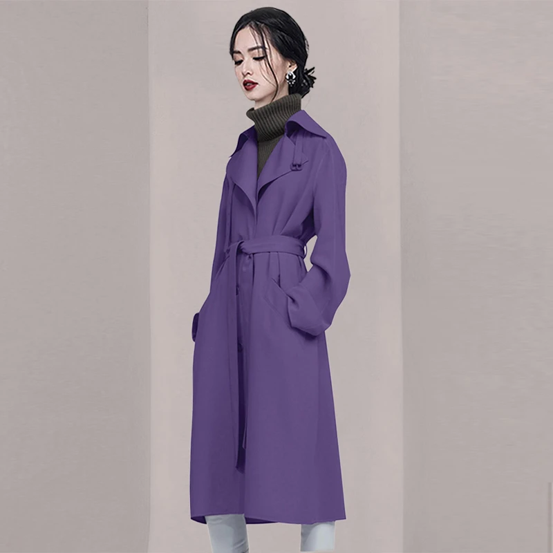 春装2025年新款时尚系带风衣外套女气质纯色长袖宽松大衣