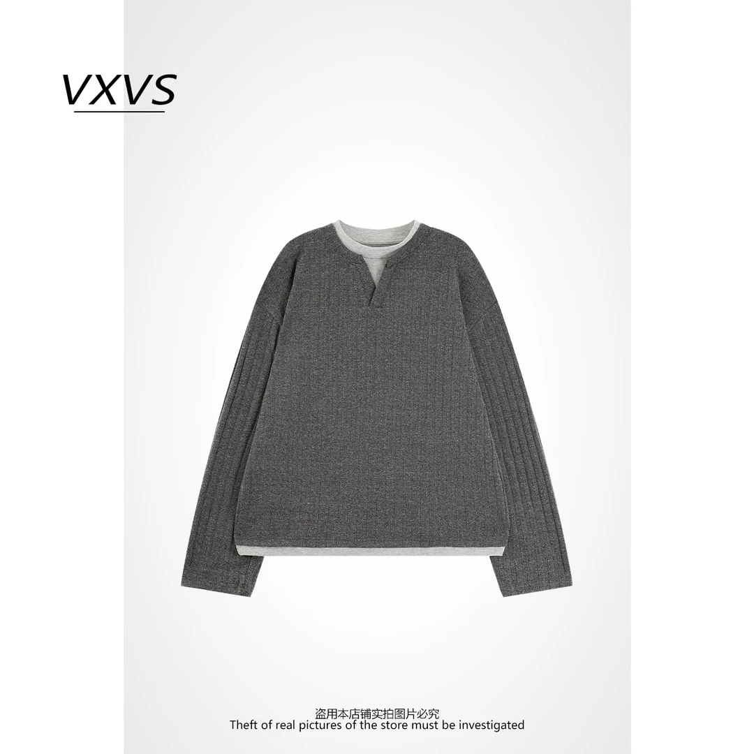 VXVS【定织层次】早秋设计款开叉假两件层次重磅针织衫 1003