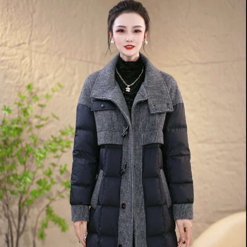 新款洋气撞色拼接时髦百搭气质加厚保暖羽绒服M-4XL