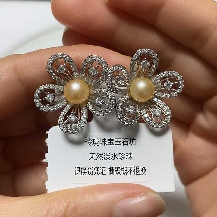耳饰淡水珍珠合金7-8馒头大花