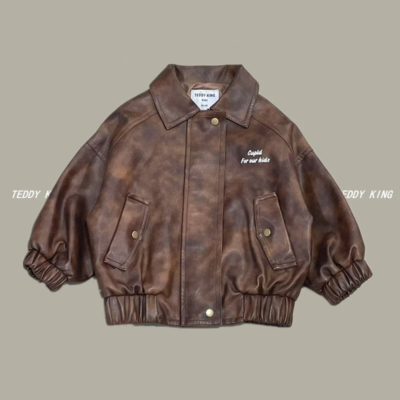 2025春新品 男女宝中小童休闲 皮衣棒球服外套 TXB25111