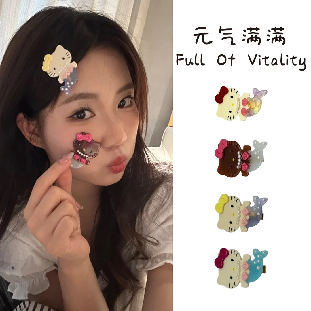元气满满醋酸ins风人鱼小猫发夹刘海夹发饰边夹可爱甜美简约森系