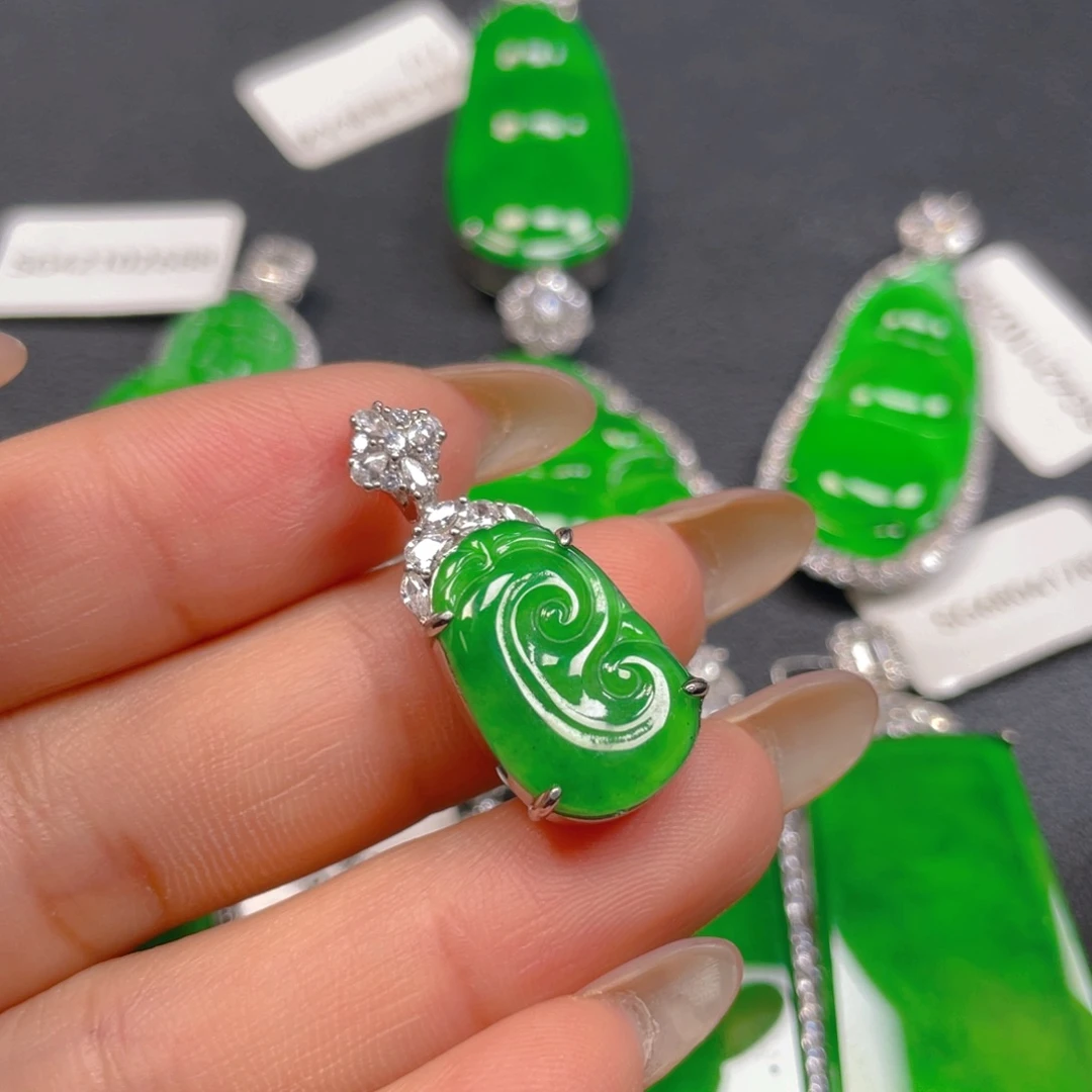 流***雨翡翠银S925镶嵌吊坠(不含链)