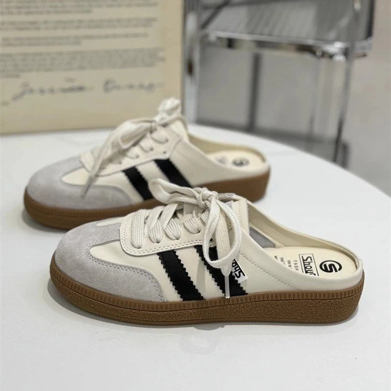 春夏厚底软底透气复古德训鞋包头半拖鞋女鞋新款休闲百搭平底