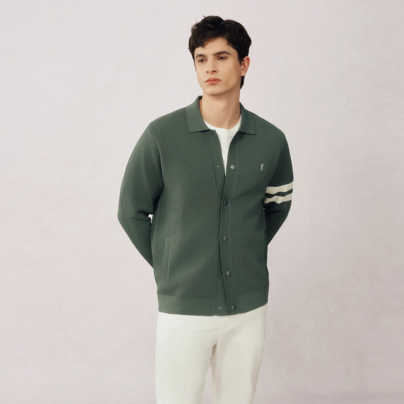 POLOWALK2025秋季针织衫新品男式长袖休闲男朋友翻领针织衫纯色