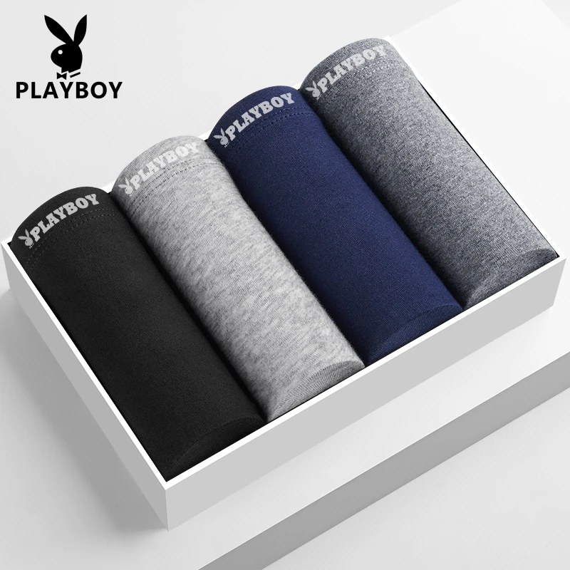 花花公子纯色男士大码内裤舒适透气平角内裤运动中腰抗菌抗菌平角
