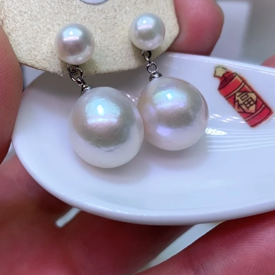 银S925镶嵌淡水珍珠耳饰