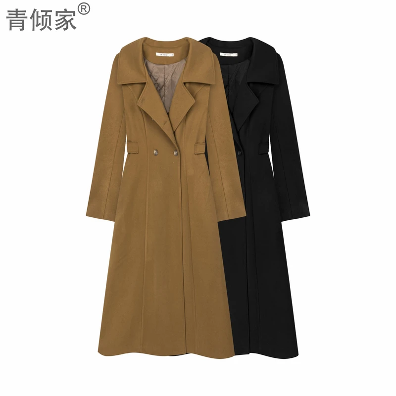 青倾家【冬日恋歌】冬季大衣女中长款新款高端裙摆修身收腰毛呢外套