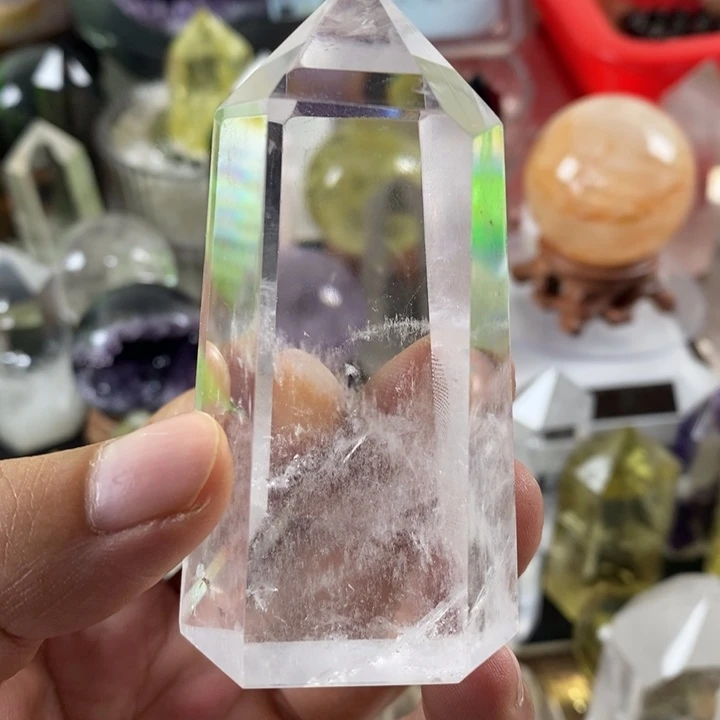 天然白水晶柱摆件
