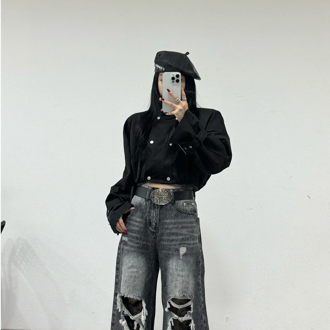 YUYU女装春装新款时尚个性潮酷辣妹 立领外套