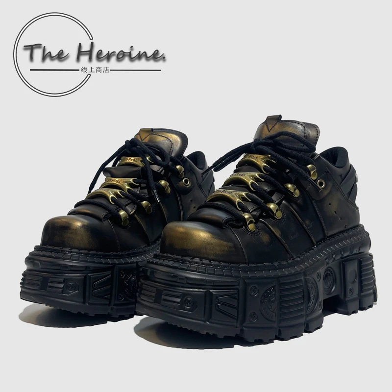 The Heroine小众潮人朋克摇滚复古松糕鞋女y2k增高厚底系带低帮鞋