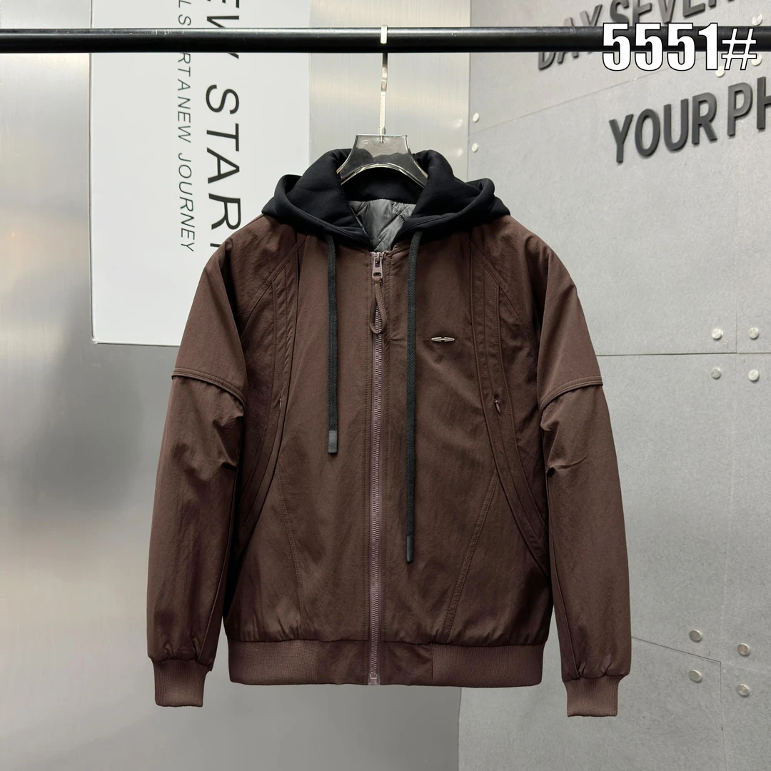 冬季连帽拼接假两件2025男女棉服时尚潮流痞帅宽松加厚外套5551