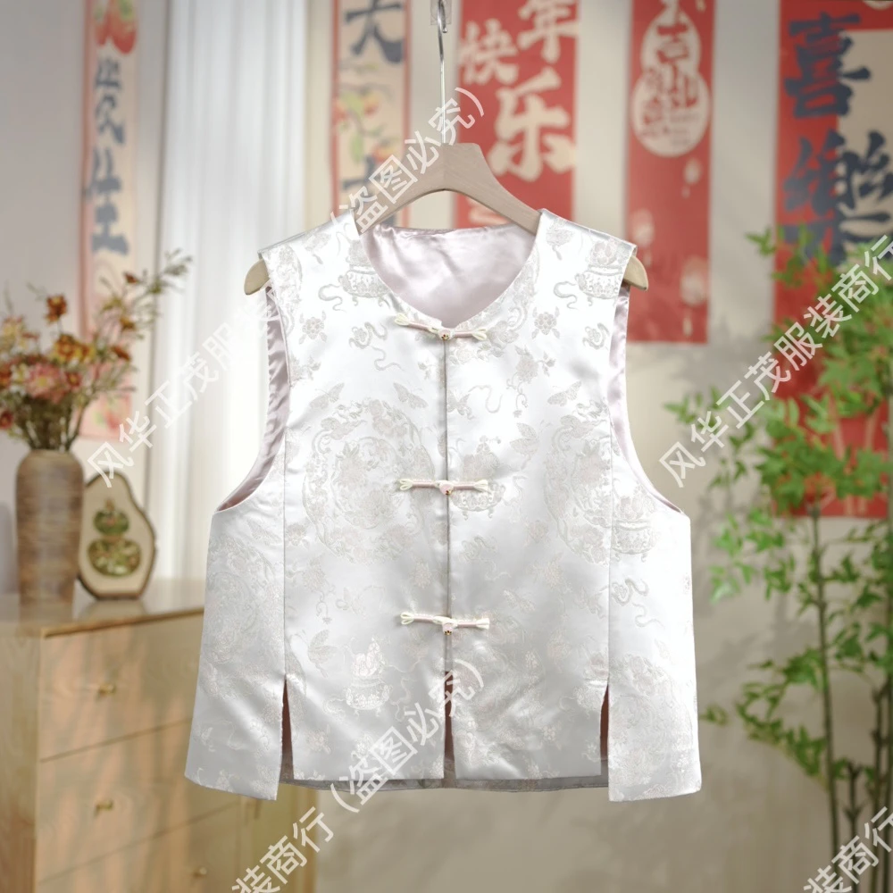 【3833】新中式国风重工提花圆领马甲时尚复古马甲中式女装