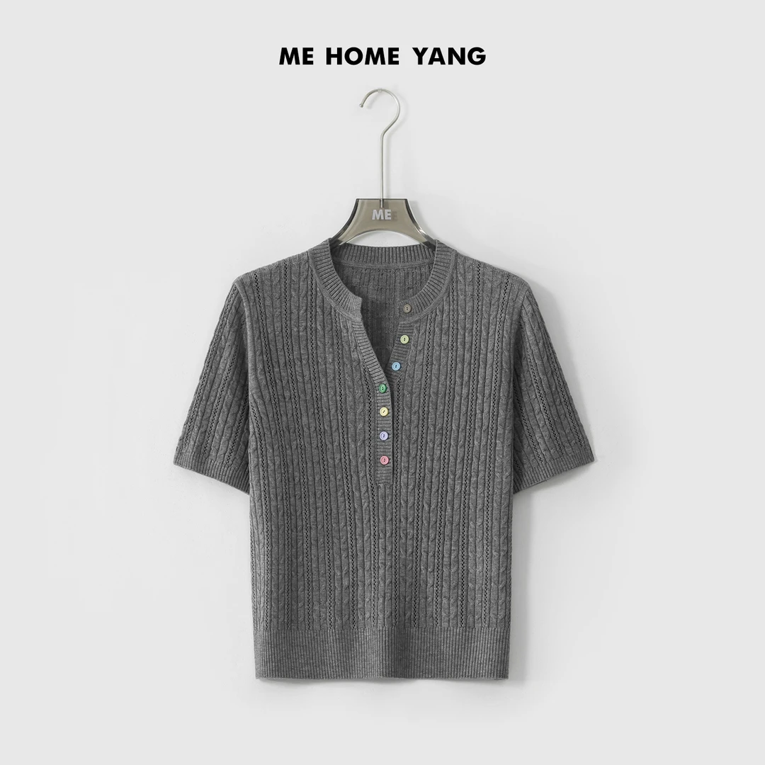ME【绞花亨利衫】桑蚕丝混纺复古绞花透气显瘦百搭针织衫MESS3512
