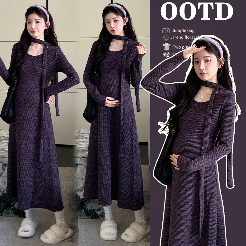 紫色韵味爆款潮流孕妇装洋气高颜值绝美独特别致穿搭日式连衣裙女