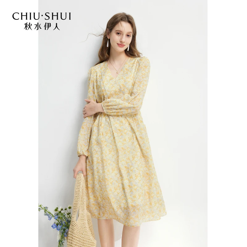 【直播】秋水伊人风V领连衣裙春季女收腰裙子625101B09