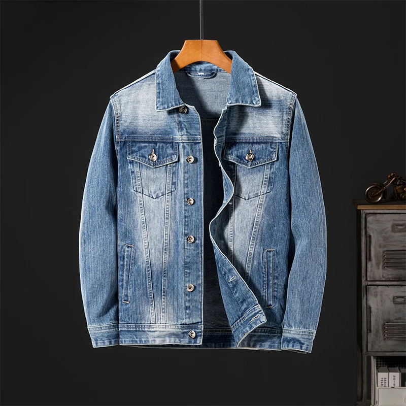 潮流简约复古男士牛仔外套水洗美式宽松夹克上衣秋冬百搭外套上衣