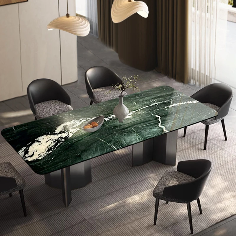 【云母绿长桌】餐厅餐桌进口奢石假一赔十意式轻奢小户型设计师墨绿