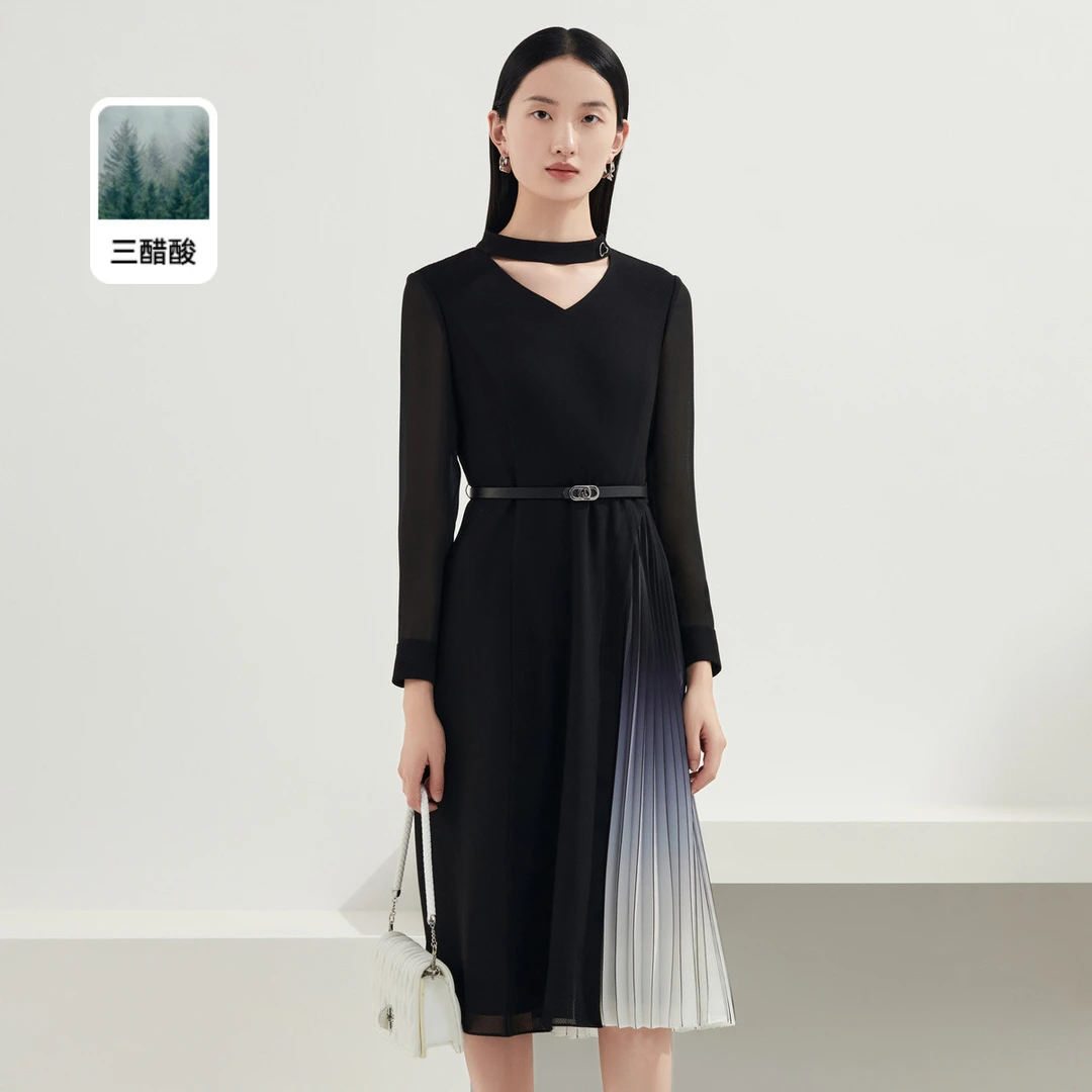 【婷婷专属】娜尔思春夏赫本风镂空设计渐变长袖百褶裙LF05879W0