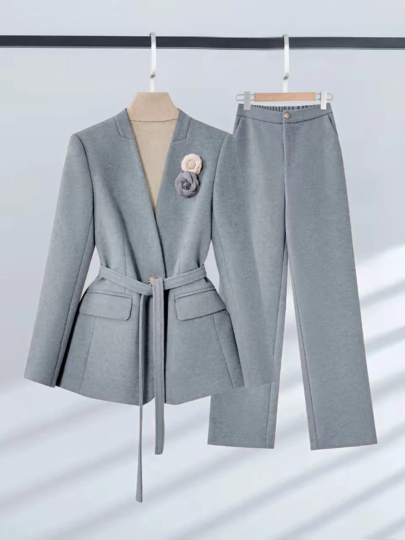 【纪朵研】8135# 气质轻奢小香风优雅气质西装外套阔腿裤时尚套装