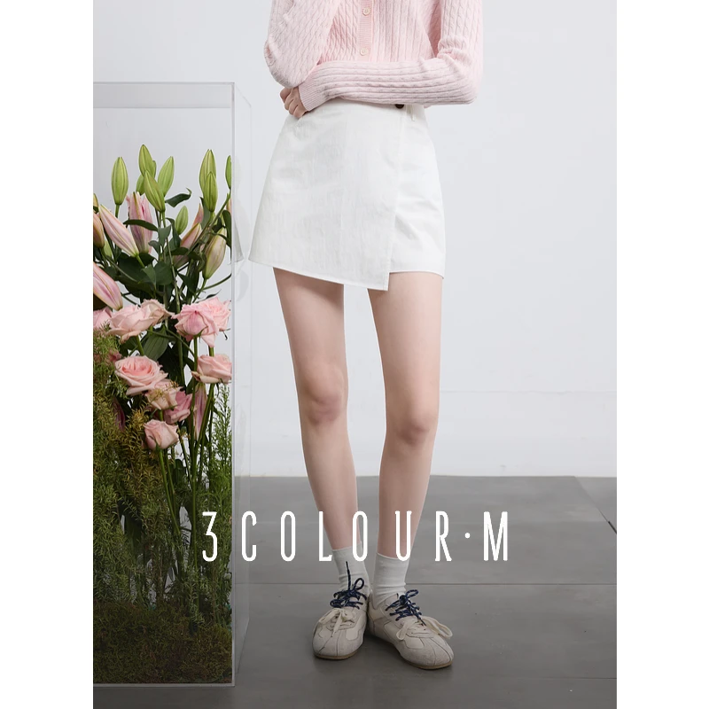 三彩2025春季新款设计感裙裤休闲短裤高腰不对称热裤简约M