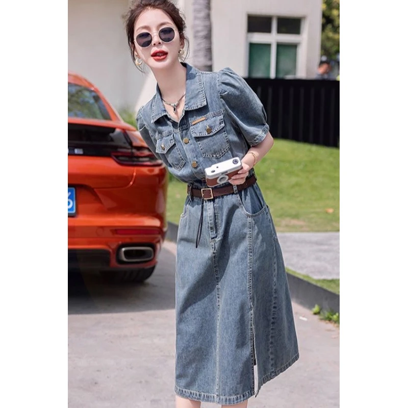 哥弟阿玛施正品洋气衣服【2637人收藏】2025新款港风时尚牛仔连衣裙