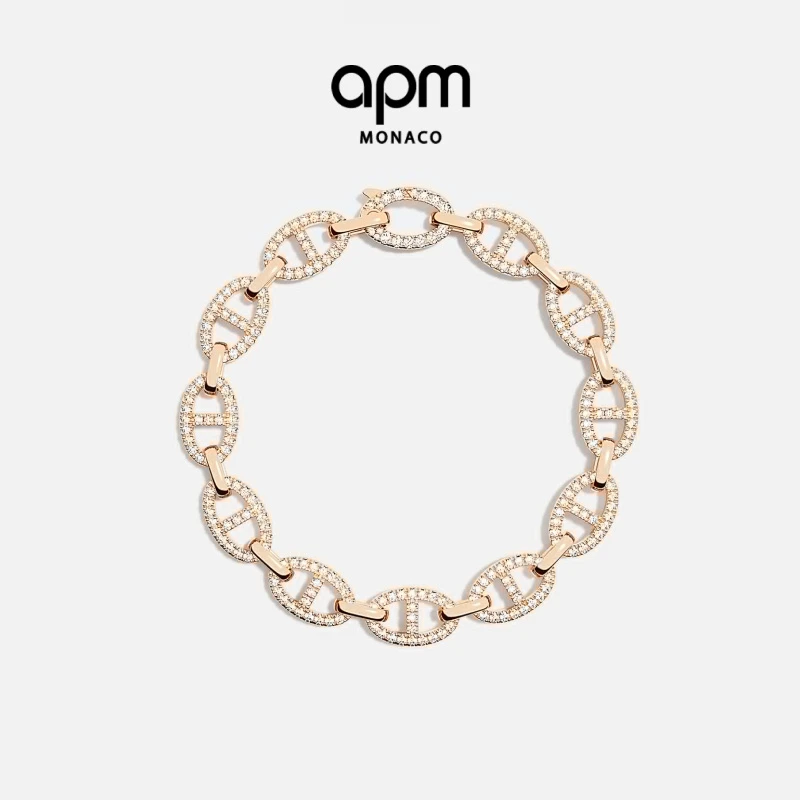 APM Monaco时尚个性玫瑰金猪鼻链环设计感精致圆环手链手饰高级感