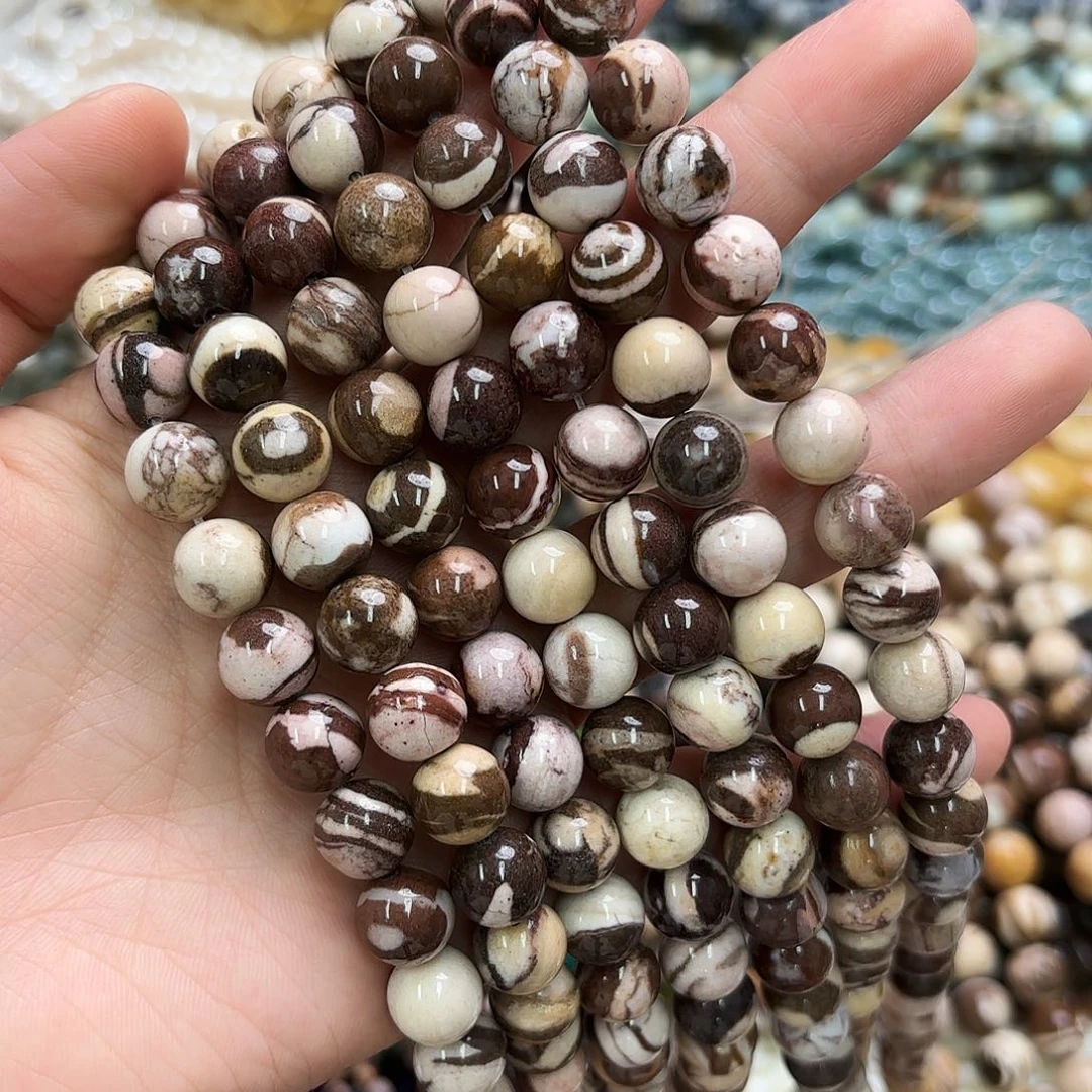 玛瑙/玉髓未镶嵌珠宝半成品卡十奥斑马圆珠一条