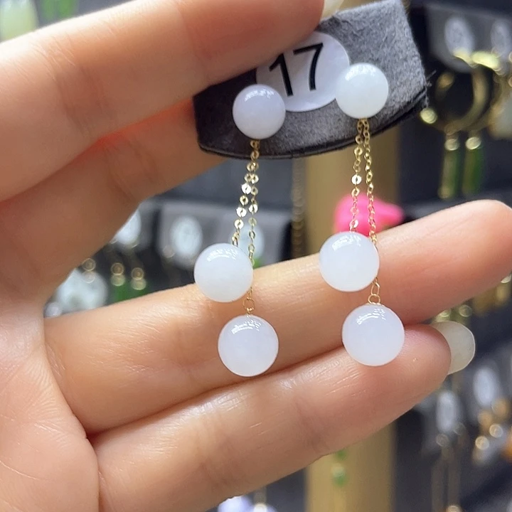 和田玉18K金镶嵌耳饰