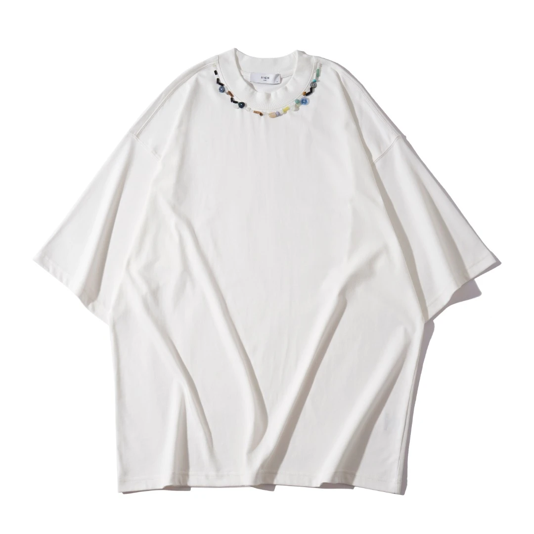 270克  石子手工艺制作天然宽松圆领短袖T恤 1067