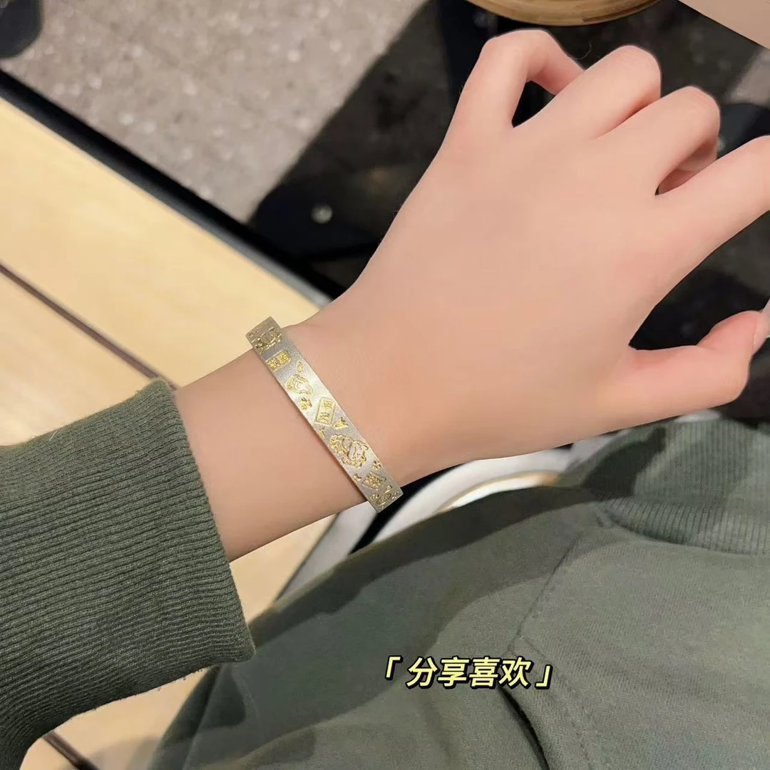 足银手镯  足银s9999 吉言喜乐猫描金开口手镯